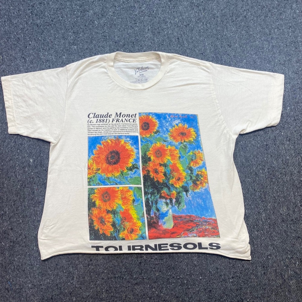 Philcos Claude Monet Tournesols TShirt Sz M Unisex Cream Art Graphic Raw Hem